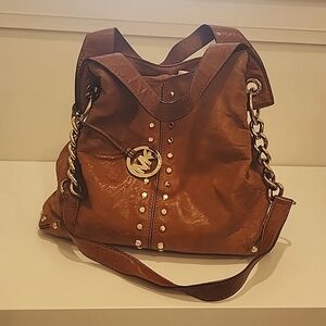 Michael Kors Cognac Leather Studded Shoulder Hobo